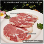 Pork Collar Boston-Butt Kapsim SHOULDER BONELESS SKIN ON frozen LOCAL PREMIUM STEAK SCHNITZEL 3/8" 1cm (price/pack 600g 4-5pcs)